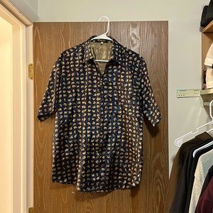 Blue/gold elephant Silk Dress shirt by THAI Silk Collection